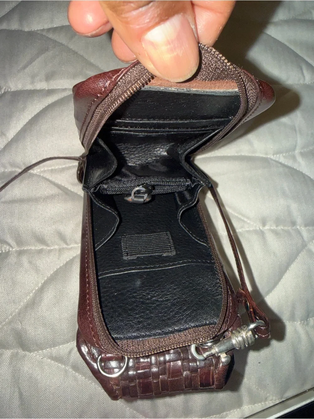 Brighton Dark Brown Woven Leather Crossbody Phone Case